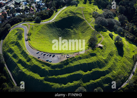 Volcanic crater, Mt Eden, ( historic Maori pa site ), Auckland, North Island, New Zealand - aerial Stock Photo