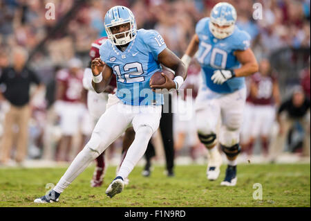 UNC quarterback Marquise Williams (12) during the NCAA college football game on Thursday Sep. 03, 2015 at Bank of America Stadium, in Charlotte, N.C. Jacob Kupferman/CSM Stock Photo