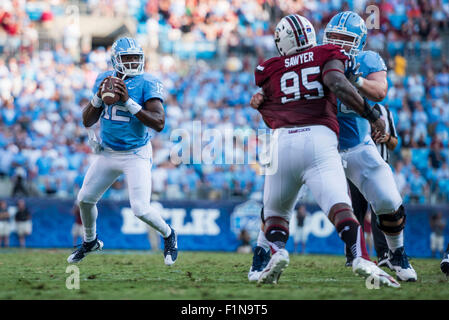 UNC quarterback Marquise Williams (12) during the NCAA college football game on Thursday Sep. 03, 2015 at Bank of America Stadium, in Charlotte, N.C. Jacob Kupferman/CSM Stock Photo