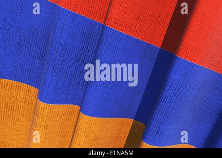 Armenia National Waving Canvas Flag. Armenian National Flag 3D Render Illustration. Stock Photo