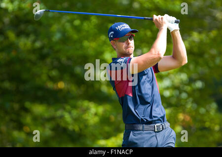 Norton, Massachusetts, USA. 4th September, 2015. Henrik Stenson at the 4th tee during the first round of the Deutsche Bank Championship at TPC Boston. Anthony Nesmith/Cal Sport Media Credit:  Cal Sport Media/Alamy Live News Stock Photo