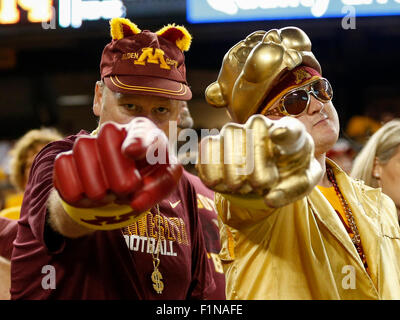 September 3, 2015: Minnesota Golden Gophers fans during the college football game between TCU Horned Frogs and the Minnesota Golden Gophers at TCF Bank Stadium in Minneapolis, MN Tim Warner/CSM. Stock Photo