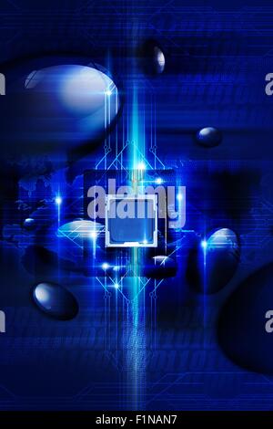 Digital Blue Background with Nano Processor, Circuit Board and Some Digital Effects. Technology Collection. Stock Photo