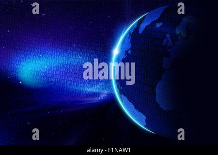 Digital World Cool Blue Background. Planet Earth and Digital Era. Technology Abstract Background. Great for Communication, Techn Stock Photo