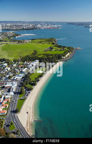 Mission Bay, and Bastion Point, Auckland, North Island, New Zealand - aerial Stock Photo