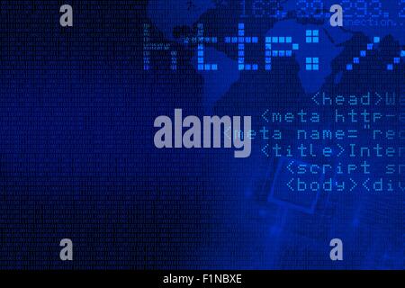 Internet Concept Background. Abstract Blue Internet Background with Some Web Coding Elements. Computers Technology Backgrounds C Stock Photo