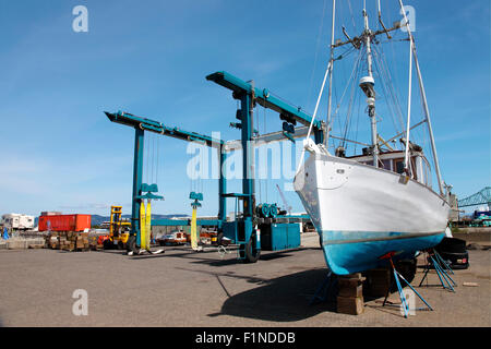 Large marine lifter crane to bring boats on dry land for repairs. Stock Photo