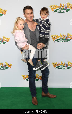 Sydney, Australia. 5 September 2015. Pictured: Rodger Corser, Budd Frederick Corser and Cilla June Corser. Celebrities arrived on the green carpet at Hoyts Entertainment Quarter, Moore Park for the Sydney Premiere of Blinky Bill. Credit: Richard Milnes/Alamy Live News Stock Photo