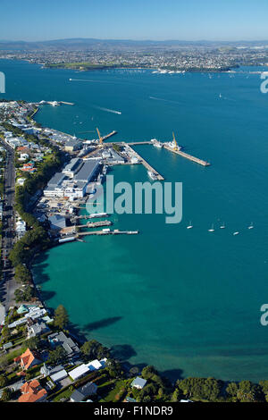 Devonport Naval Base, Auckland, North Island, New Zealand - aerial Stock Photo