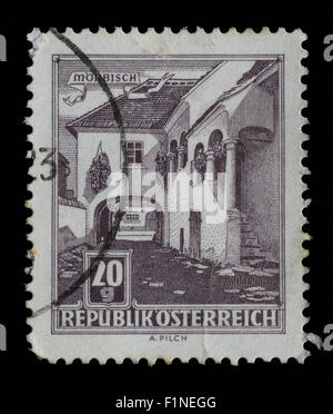 Stamp printed in Austria shows Old Courtyard, Morbisch, circa 1957. Stock Photo