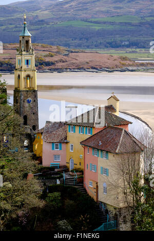 Portmeirion -  a holiday resort and hotel in North Wales used in the TV series 'The Prisoner' as 'The Village' Stock Photo