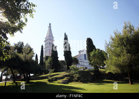 Church of Saint Euphemia in the historic center of Rovinj, popular touristic destination in Croatia. Stock Photo