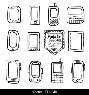 Hand drawn set of isolated mobile gadgets. Vector illustration Stock Vector
