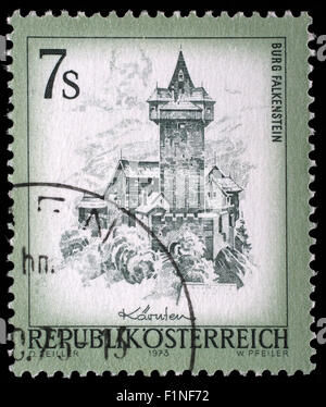 Stamp printed in Austria shows Burg Falkenstein, from the series Sights in Austria, circa 1973 Stock Photo