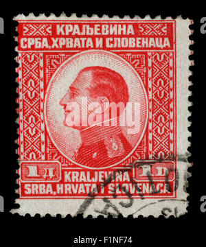 Stamp printed in Yugoslavia (Kingdom Serbia, Croatia and Slovenia) shows portrait of King Alexander I,circa 1924 Stock Photo