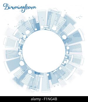 Outline Birmingham (Alabama) Skyline with Blue Buildings and copy space. Vector Illustration Stock Vector