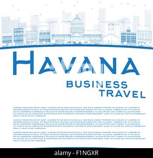 Outline Havana Skyline with Blue Building and copy space. Business travel concept. Vector Illustration Stock Vector