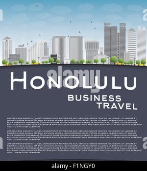 Honolulu Hawaii skyline with grey buildings, blue sky and copy space. Business travel concept. Vector illustration Stock Vector