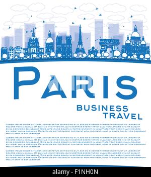 Outline Paris skyline with blue landmarks and copy space. Business travel concept. Vector illustration Stock Vector