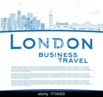 Outline London skyline with skyscrapers, clouds and copy space. Business travel concept Vector illustration Stock Vector