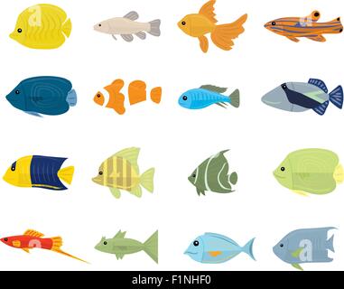 Set of Tropical Fish on white background. Vector illustration Stock Vector