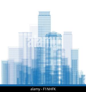 Outline City Skyscrapers in blue color. Vector illustration Stock Vector
