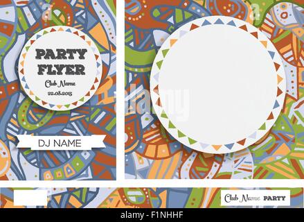 Club Flyers with copy space and hand drawn pattern. Vector illustration Stock Vector