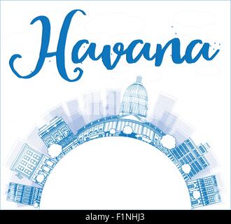 Havana Skyline with Blue Building and copy space. Vector Illustration Stock Vector