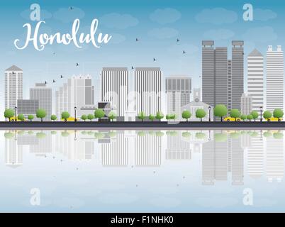 Honolulu Hawaii skyline with grey buildings and blue sky. Vector illustration Stock Vector