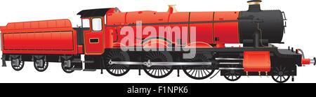 A Red Vintage Steam Locomotive isolated on white Stock Vector