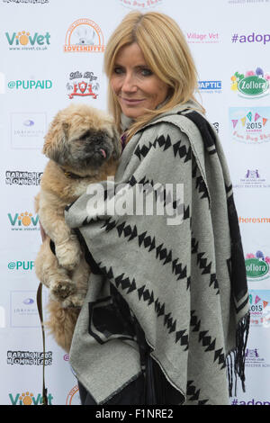 Primrose Hill, London, UK. 5 September 2015. Actress Michelle Collins. PupAid 2015 Celebrity vet Marc Abraham's one-day festival for dog owners and pooch enthusiasts hopes to raise awareness of puppy farming, which is the mass production of puppies for commercial gain and sometimes involves the animals living in terrible conditions. Photo: Nick Savage/Alamy Live News Stock Photo