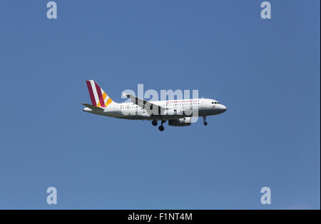 Airbus A319, registration D-AGWF of Germanwings landing on Zagreb Airport Pleso on June 10, 2015. Stock Photo
