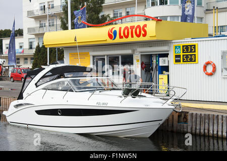 Lotos boat petrol station in Gdynia yacht marina. Poland. Stock Photo