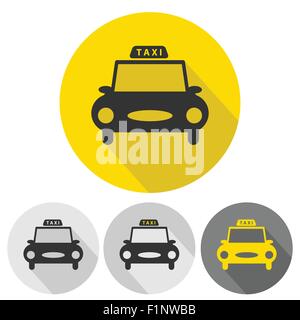 taxi car flat icons set long shadow vector illustration Stock Vector