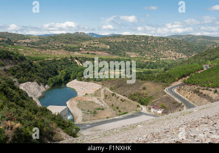 The Barrage de l'Agly, a huge dam creating a reservoir at the upper Agly river in Roussillon, southern France Stock Photo