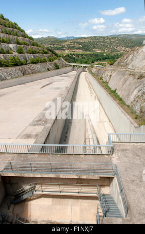 The Barrage de l'Agly, a huge dam creating a reservoir at the upper Agly river in Roussillon, southern France Stock Photo