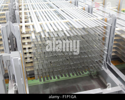 Aluminum lines stock rack in a factory. Stock Photo