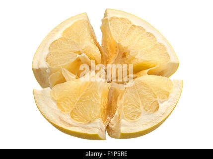 Pomelo citrus fruit slice closeup isolated on white Stock Photo
