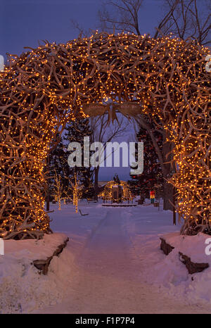 Christmas Decorations at Elk Antler Arch, Town Square, Jackson Hole ...