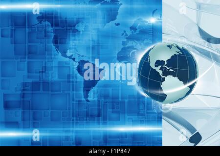 Global Tech Background - Blue Hi-Tech Global Technology Background Illustration with Copy Space. Stock Photo