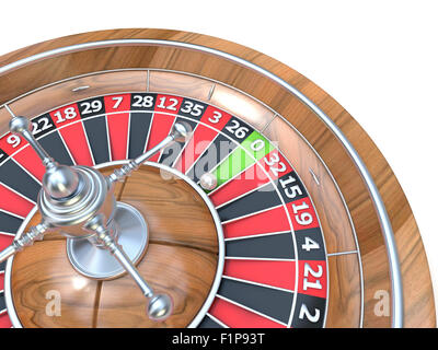 Roulette wheel. 3D render illustration isolated on white background. Detail on zero green pocket Stock Photo