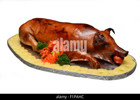 A whole roasted pig ready to serve Stock Photo