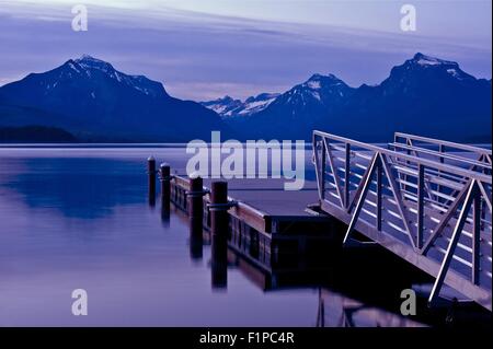 Boats Dock Lake McDonald / Apgar Village, Montana Glacier National Park, U.S.A. Famous Places Photo Collection. U.S. National Pa Stock Photo