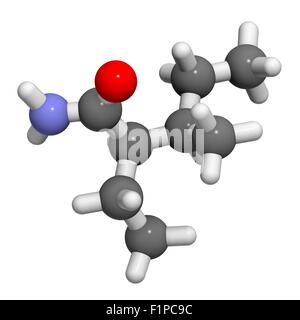 Valnoctamide sedative drug molecule Atoms are represented as spheres with conventional colour coding: hydrogen (white) carbon Stock Photo