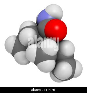 Valnoctamide sedative drug molecule Atoms are represented as spheres with conventional colour coding: hydrogen (white) carbon Stock Photo