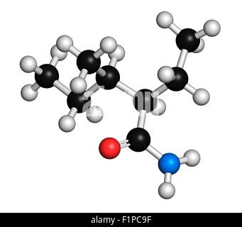 Valnoctamide sedative drug molecule Atoms are represented as spheres with conventional colour coding: hydrogen (white) carbon Stock Photo