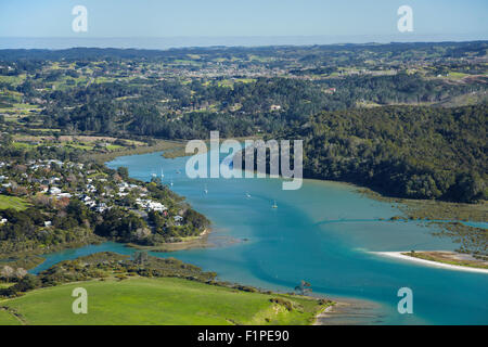 Okura River and Okura, Auckland, North Island, New Zealand - aerial Stock Photo