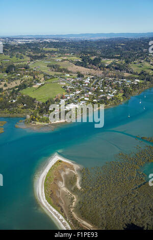 Okura River and Okura, Auckland, North Island, New Zealand - aerial Stock Photo