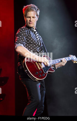 Gibraltar. 5th September, 2015. Pictured Duran Duran the 80's chart topping band was one of the headliners at the Gibraltar Music Festival. The Gibraltar Music Festival started today at the Victoria Stadium with 3 main stages providing international and local acts to a capacity crowd. Among the line -up today were Little Mix, Union J, Tom Odell, Paloma Faith, Duran Duran, Hudson Taylor, The Feeling, Third World, Lawson and Spanish group Estopa. Stock Photo