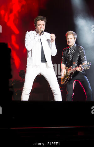 Gibraltar. 5th September, 2015. Pictured Duran Duran the 80's chart topping band was one of the headliners at the Gibraltar Music Festival. The Gibraltar Music Festival started today at the Victoria Stadium with 3 main stages providing international and local acts to a capacity crowd. Among the line -up today were Little Mix, Union J, Tom Odell, Paloma Faith, Duran Duran, Hudson Taylor, The Feeling, Third World, Lawson and Spanish group Estopa. Stock Photo